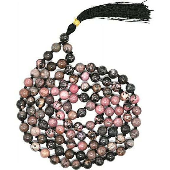 Rhodonite with black matrix Mala Beads 108 Buddhist Prayer Beads Japamala Hand Knotted