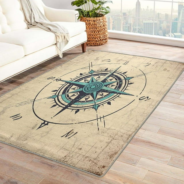 4x5 Nautical Rugs for Bedroom Living Room, Retro Area Rug for Home Decor, Soft Machine Washable Non Slip Low Pile Indoor Carpet DTSX1054