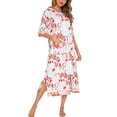 thumbnail image 4 of Hanerdun Women Zipper Robe Female 1/2 Sleeve Mid-calf Nightgown with Pockets, Floral Pink XL, 4 of 6