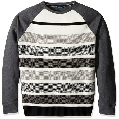 NEW Gray Mens Size Large L Multi Big Stripe Crewneck Sweater