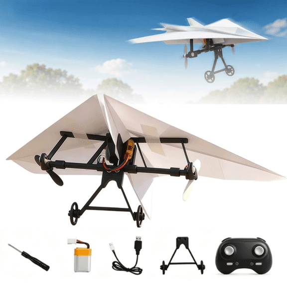 2026 RC Paper Airplane Kit with Gyro Stabilizer, Rc Paper Airplane DIY Kit with Dual Propellers, Foldable Lightweight Glider Tool for Hobbyists and Beginner Flyers 1pcs-1battery