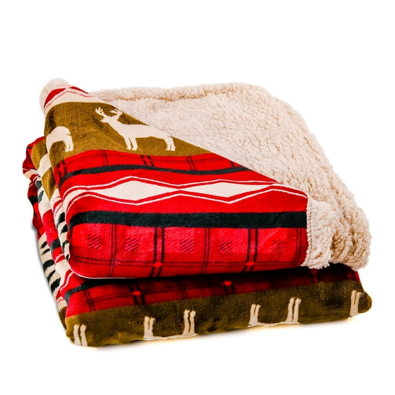 OVENTE Sherpa Throw Blanket for Winter, 60” x 50” Reversible Soft Plush and Thick Warm Blanket, Machine Washable, Ideal Gift for Holidays, Red BLN4688