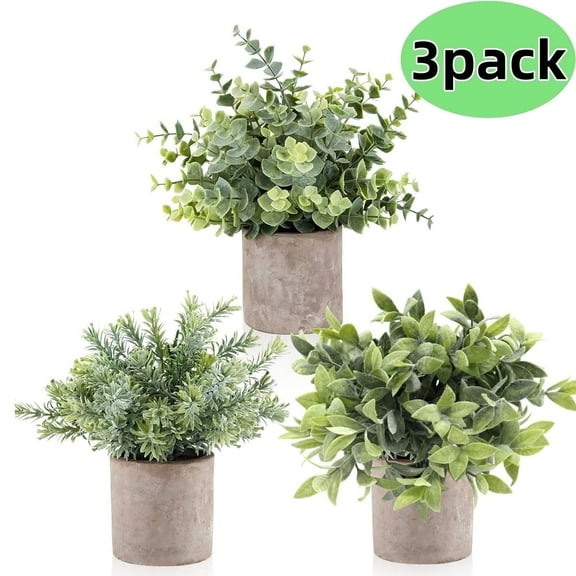 Fake Eucalyptus Small Potted Plants 3 Pack, Artificial Plants in Pots for Home Shelf Office Table Desktop and Farmhouse Room Decor