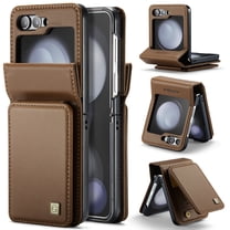 Feishell Back Wallet Case for Samsung Galaxy Z Flip 5,Premium PU Leather RFID Blocking Credit Card Slots Double Magnetic Clasp Flip Kickstand Shockproof Phone Case for Women Men,Brown