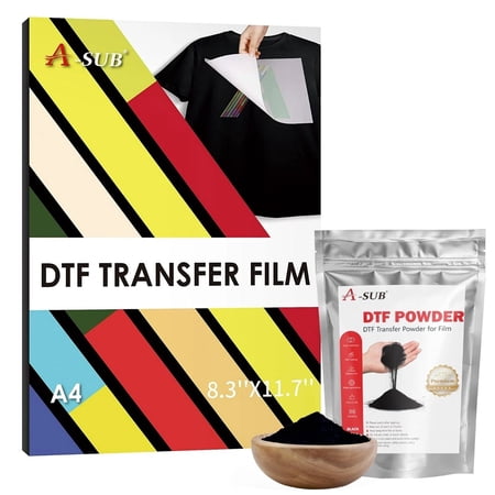 A-SUB Direct to Film and Powder Kit for Sublimation Heat Transfer, DTF Starter Kit - 30 Sheets A4 DTF Film + 2.2lb Black DTF Powder