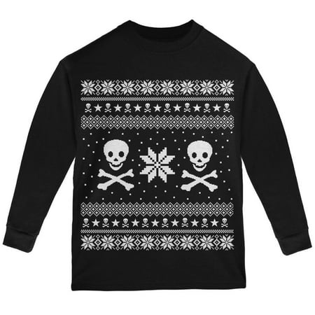 Skull Crossbones Ugly Christmas Sweater Black Youth Long Sleeve T Shirt Small - ugly christmas sweater v1 roblox