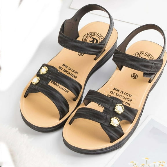 Viluyesy Womens Flat Sandals, Wide Width Soft Sole Ankle Strap Summer Casual Hiking Shoes Black