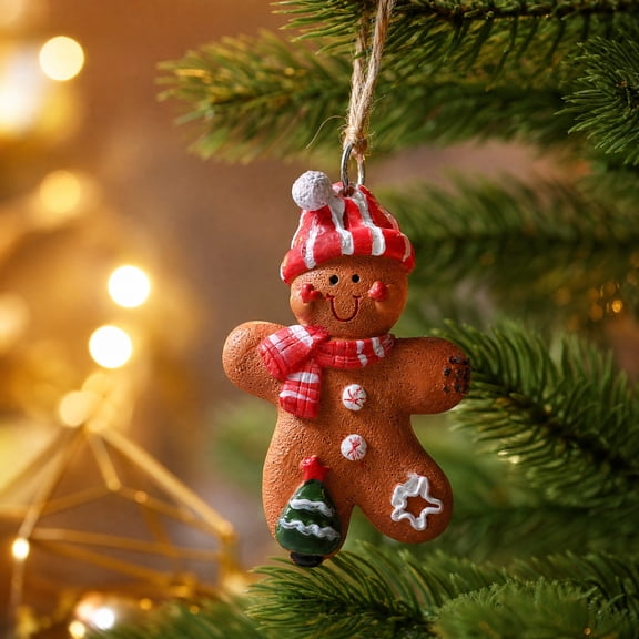 Qjidjing Christmas Tree Ornaments, Xmas Hanging Decor, Resin Gingerbread Man Ornaments With Jute Cord, for Christmas Tree, Wreath Arrangement, Indoor Holiday Display