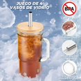 thumbnail image 2 of Vasos de Vidrio para Beber Con Tapas y Pajitas y Asa, Vaso Tipo Lata De Vidrio, Bebidas Vasos, Jarra, Cristal Con Cepillo Limpiador, botella de boba reutilizable, 2 of 4