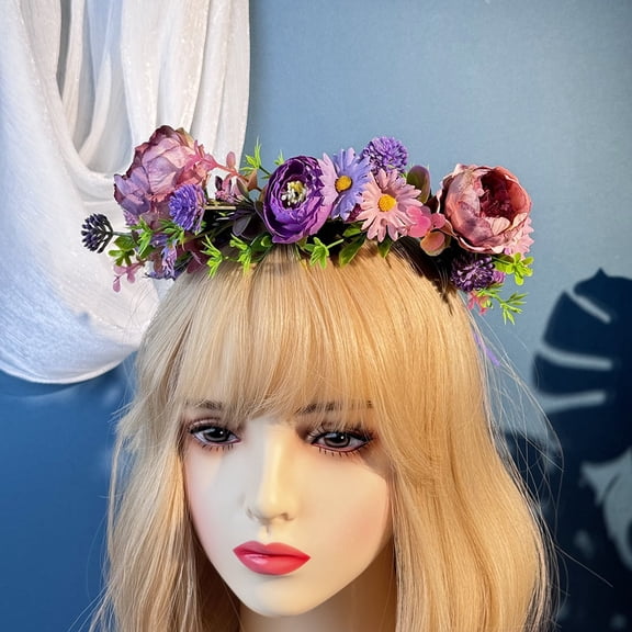 Women Girls Artificial Flower Crown-Emulation Green Leaves Camellia Flower Headband Floral Headpiece Hair Wreath for Bridal Maternity Vacation Party Festival Photo Prop