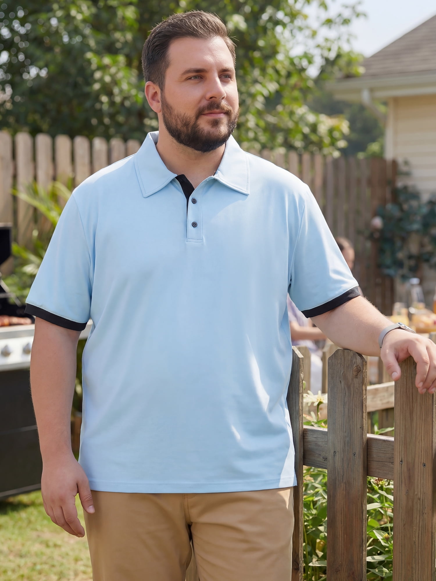 DARING DIVA Men's Big Tall Business Short Sleeve Office Knitted Golf Shirts 3XL Light Blue