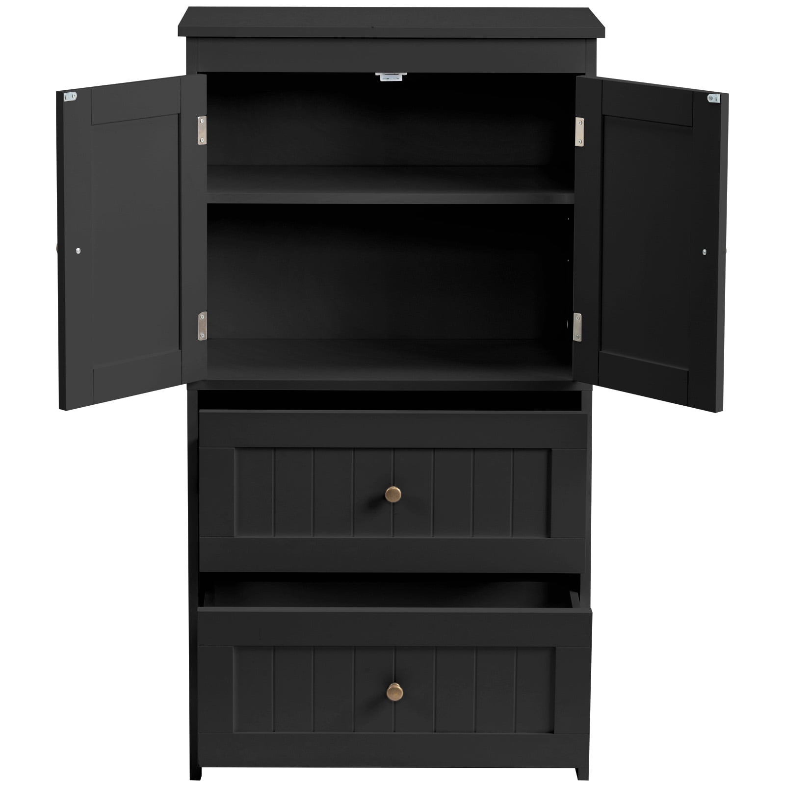 2-Drawer 2-Door Vertical MDF Bathroom Cabinet, Black, 23.62 x 11.81 x 43.31 in