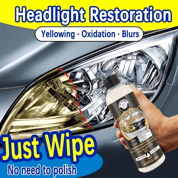 8.5 oz Car Headlight Restoration Fluid - Crystal Coating Renewer for Improving Oxidation, Yellow Spots, Scratches, and Blurriness on Vehicle Headlights