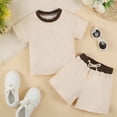 thumbnail image 4 of Baozhu Toddler Boy Summer Outfit,Short Sleeve Tops with Elastic Waist Solid Color Shorts 2 Pcs Clothes,3-24 Months, 4 of 9