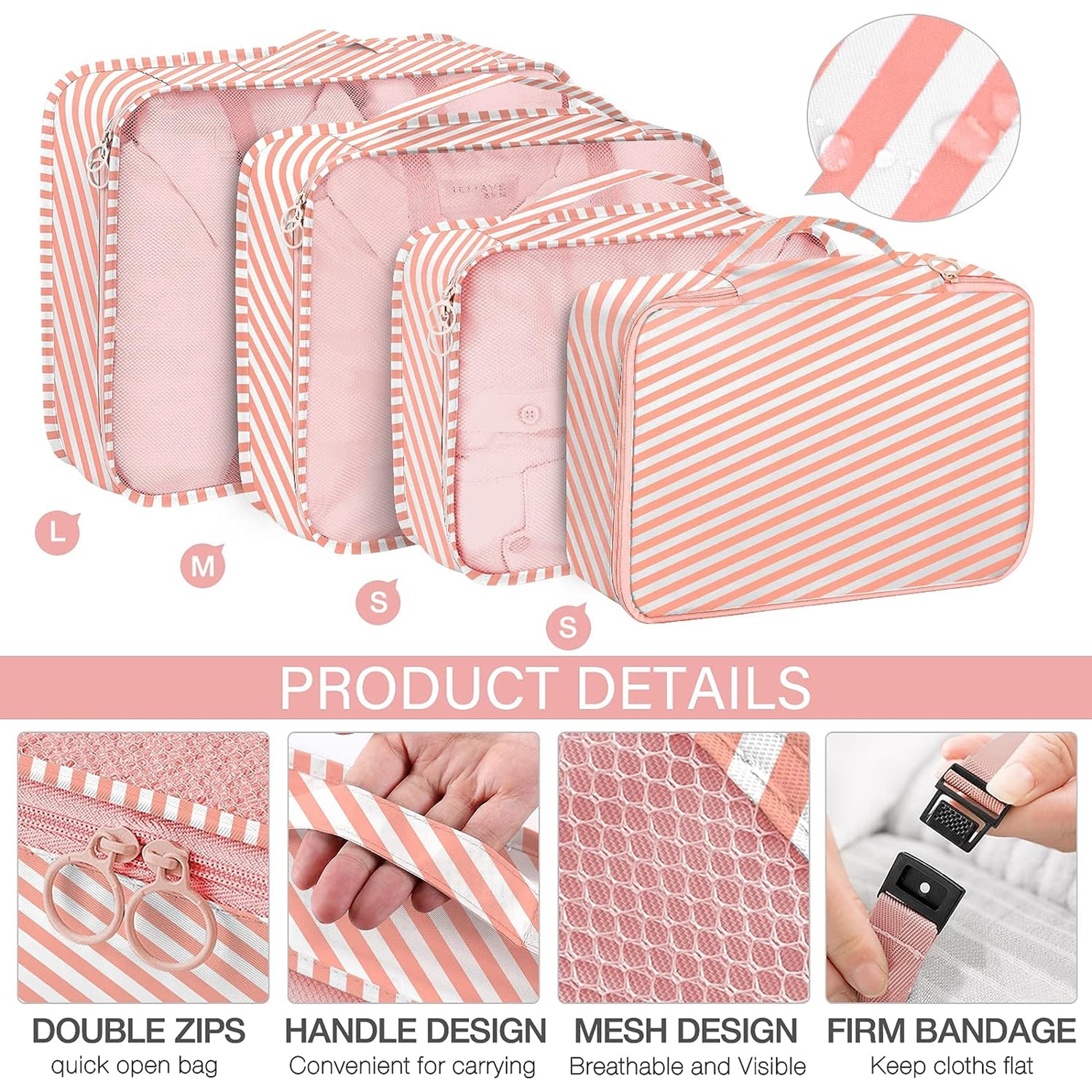 lEPECQ Packing Cubes for Travel & Suitcases Foldable Suitcase Organizer Lightweight Luggage Storage Bag 7 Pack - Pink