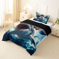 thumbnail image 2 of Homewish Cool Corgi Shark Twin Comforter Sets,Cartoon Animal Bedding Set,Blue,Ocean Wave Decor,Black Reversible,2 Pieces,1 Comforter and 1 Pillowcase, 2 of 7
