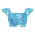 thumbnail image 3 of iiniim Girls Metallic Hip Hop Dance Tops Square Collar Ruffle Sleeve Ballet Shiny Jazz Performance Dancewear Light Blue 12, 3 of 7