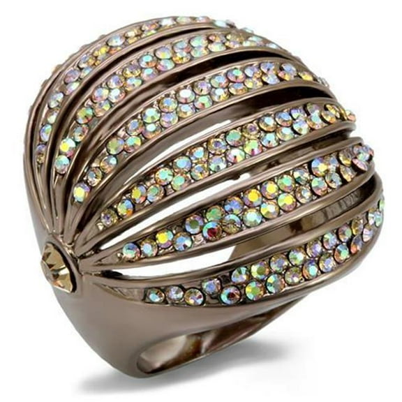 Alamode LO1685-7 Women Chocolate Gold Brass Ring with Top Grade Crystal in Multi Color - Size 7