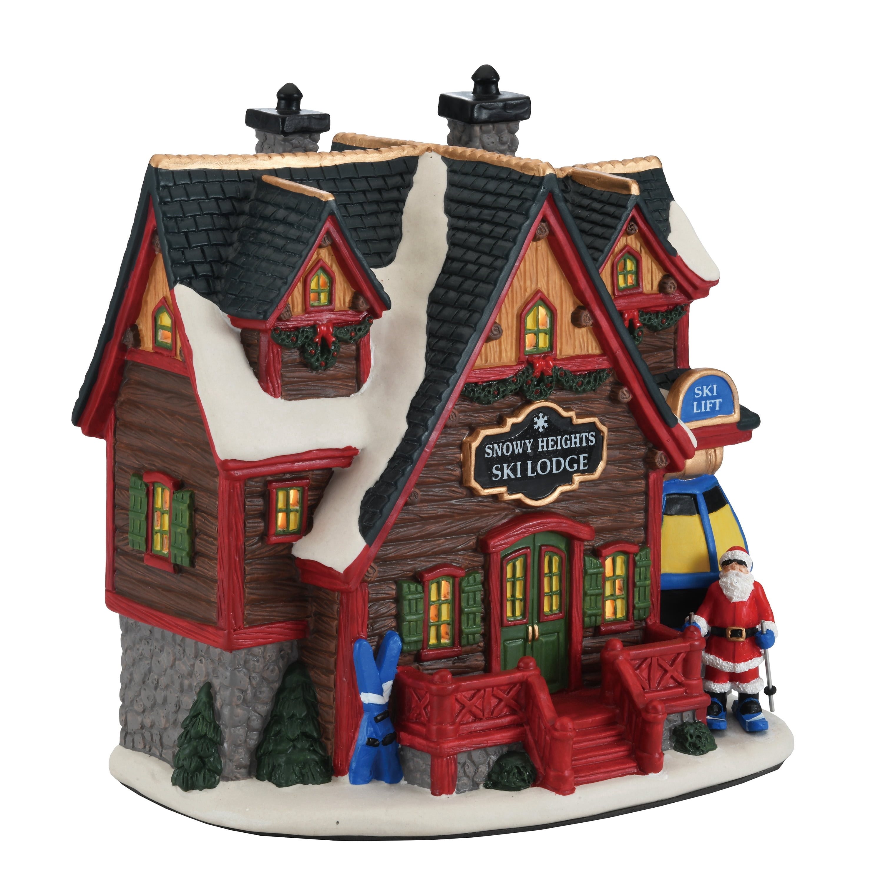 Light-Up Alpine Ski Lodge Christmas Village Building, Multicolor, 9", by Holiday Time
