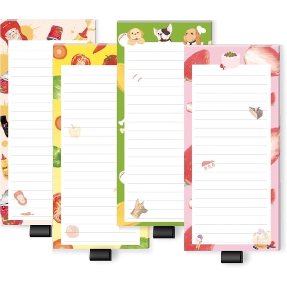 Anzon Mories 4-Pack Magnetic Memo Notepads 50 Sheets Each with Elastic Pen Holder, 3.1"x7.1" Reminders for Fridge, for Shopping Lists, To-Do Lists & Daily Notes