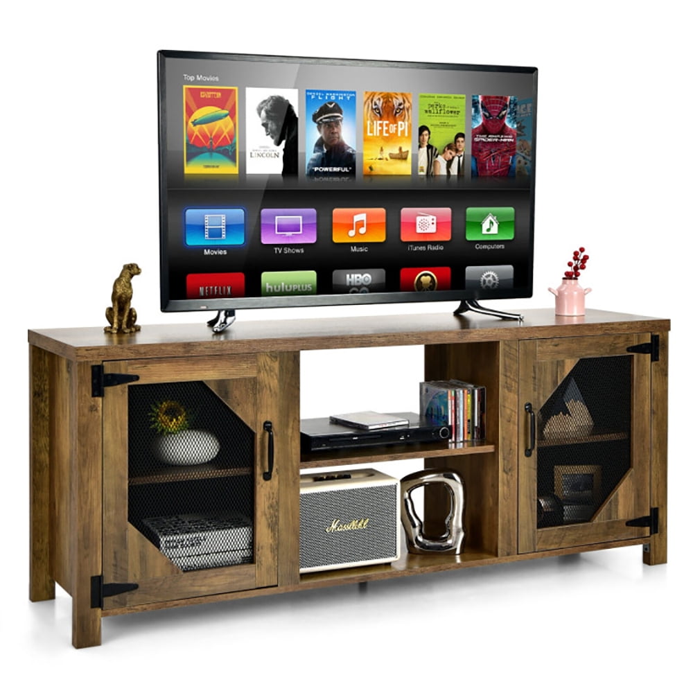 Finihen TV Stand, TV Cabinet, TV Stand for TVs up to 65-Inch with 2 Metal Mesh Doors and Ad, Media Entertainment Center with Storage, for Living Room, Bedroom, Rustic Brown