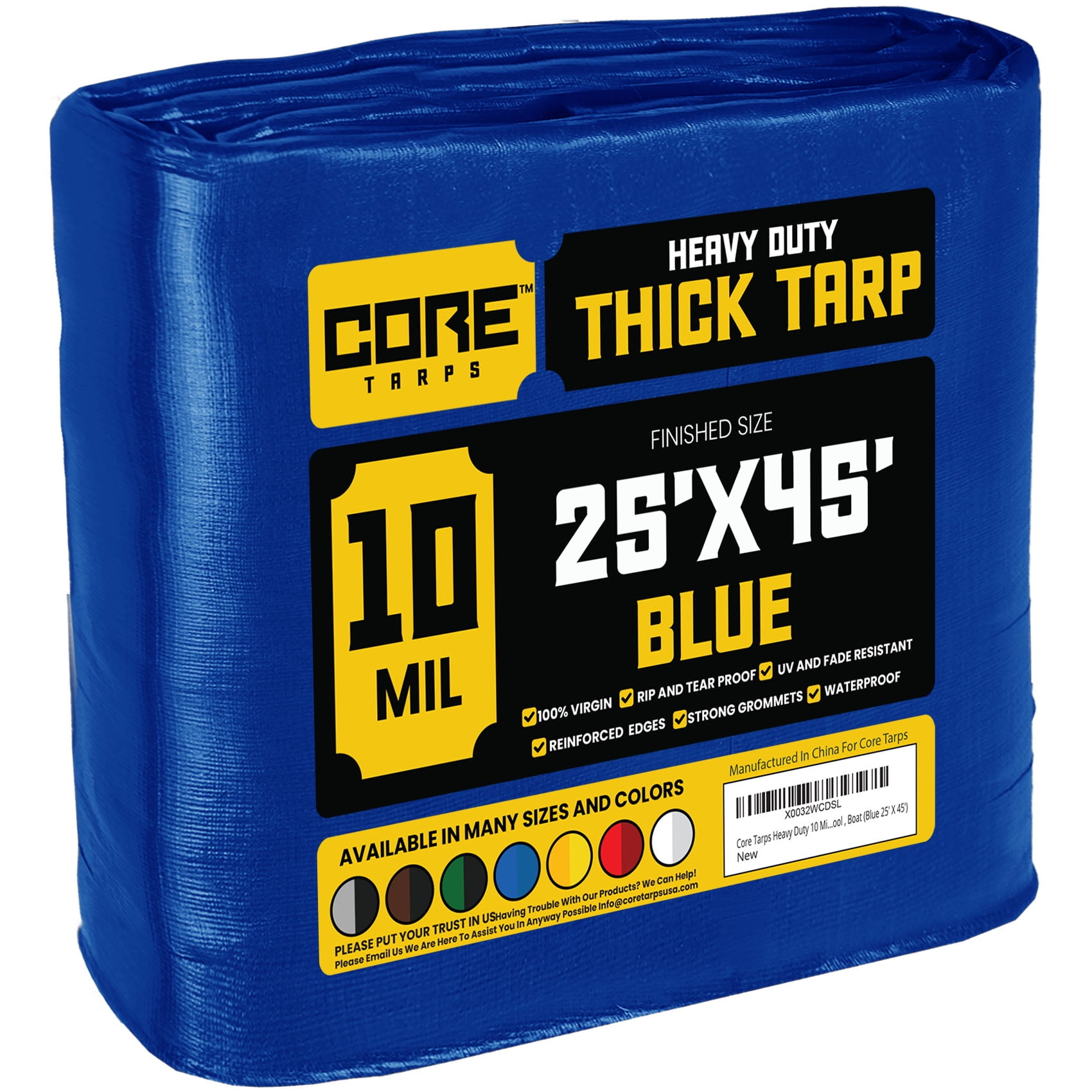 Core Tarps Heavy Duty 10 Mil Tarp, Blue 25′ X 45′