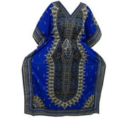Mogul Women's House Dress Kaftan Blue Dashiki Print Maxi Caftan Dresses XXXL
