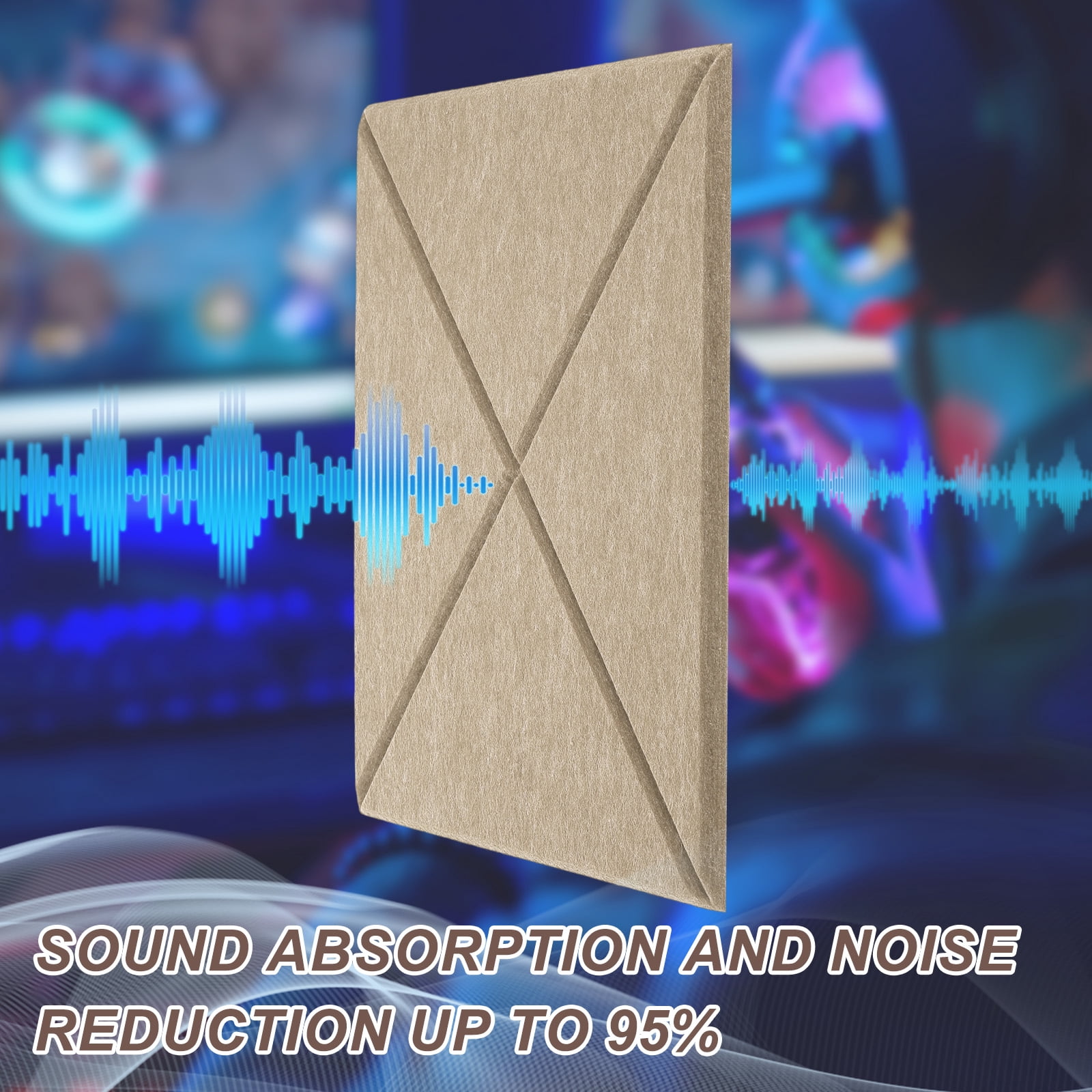 12pcs Adhesive Acoustic Panels Square High-Density Sound Proof Felt Self Stick Non-Slip Anti Vibration Pads Anti-Skid Noise 12 Inch Long x 0.39 Inch Thick, Dark Camel
