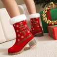 thumbnail image 1 of Pisexur Bottes pour Femmes Mode Décontractée Polyvalente Tendance Cool Rouge Arbre de Noël Tête Ronde Semelle Épaisse Talon Court Bottes Rouge,43, 1 of 5