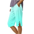 thumbnail image 2 of Cagogo Women's High Waisted Capri Pants with Pockets Solid Casual Summer Elastic Waist Cropped Palazzo Trousers Beach Vacation Lounge Pants, Mint Green 2XL, 2 of 5