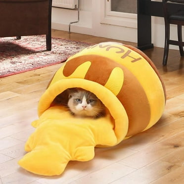 Cat Bed Honey Pot Shape Comfortable Nest Nonslip Bottom Non Slip Cartoon Kennel Pet Cat Bed Removable Cushion Cave Sleeping Bed