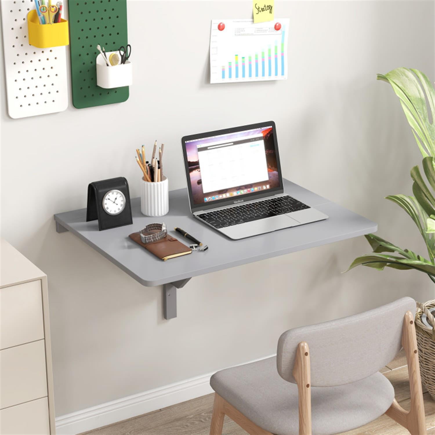 Demi Bonn 31.5" Wall Mounted Folding Table for Small Spaces, Laptop Workstation Desk for Laptops, Books, Tablets, and Art, Gray