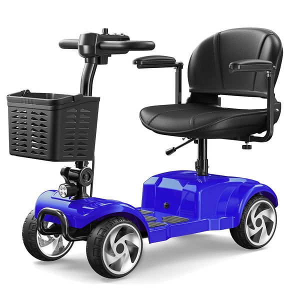 Flycity Mobility Scooter for Seniors, Foldable 20 Miles Long Range Electric Scooter with LED Lights and Basket, 12Ah Electric Powered Wheelchair Device for Adults, Blue