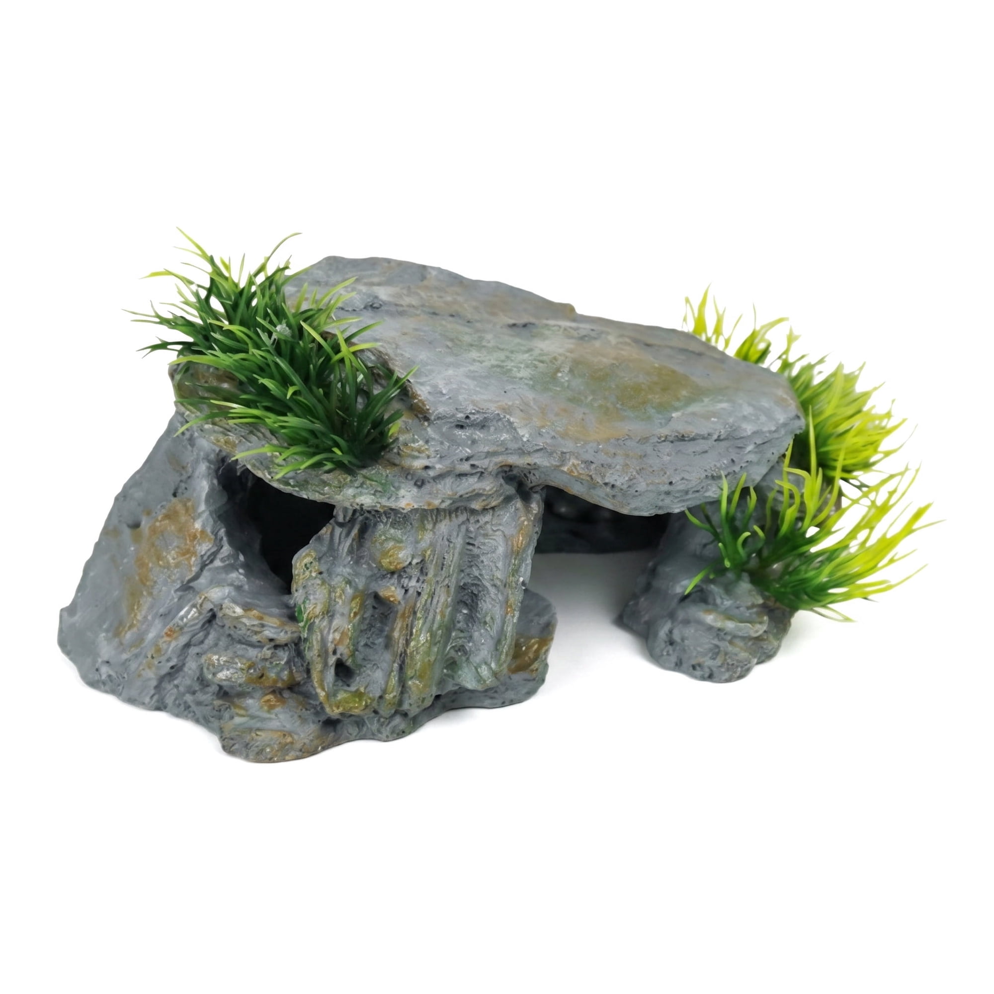 Reptile Hideout Cave, Natural Looking Resin Hiding Spot for Snakes Lizards Betta Fish and Geckos, Basking Rock and Shelter for Terrarium Decor, Small to Medium Reptile Habitat Decor for Small Tank