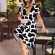 thumbnail image 3 of Balery Cow Print Black White Vestidos sueltos de manga corta para mujer, vestidos de verano 2025, vestidos casuales de corte A con vuelo., 3 of 6