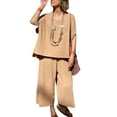 thumbnail image 5 of ZenCart 2Pcs/Set Women Summer Outfit V-Neck Short Sleeve Tee Shirt Loose Fit Wide Leg Pants Set Solid Color Casual Outfit, 5 of 8