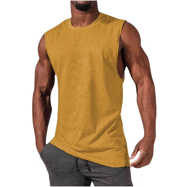 pstuiky Camiseta sin mangas para hombre, Blusa deportiva sin mangas con cuello redondo y estampado liso informal para hombre Chaleco de hombre s