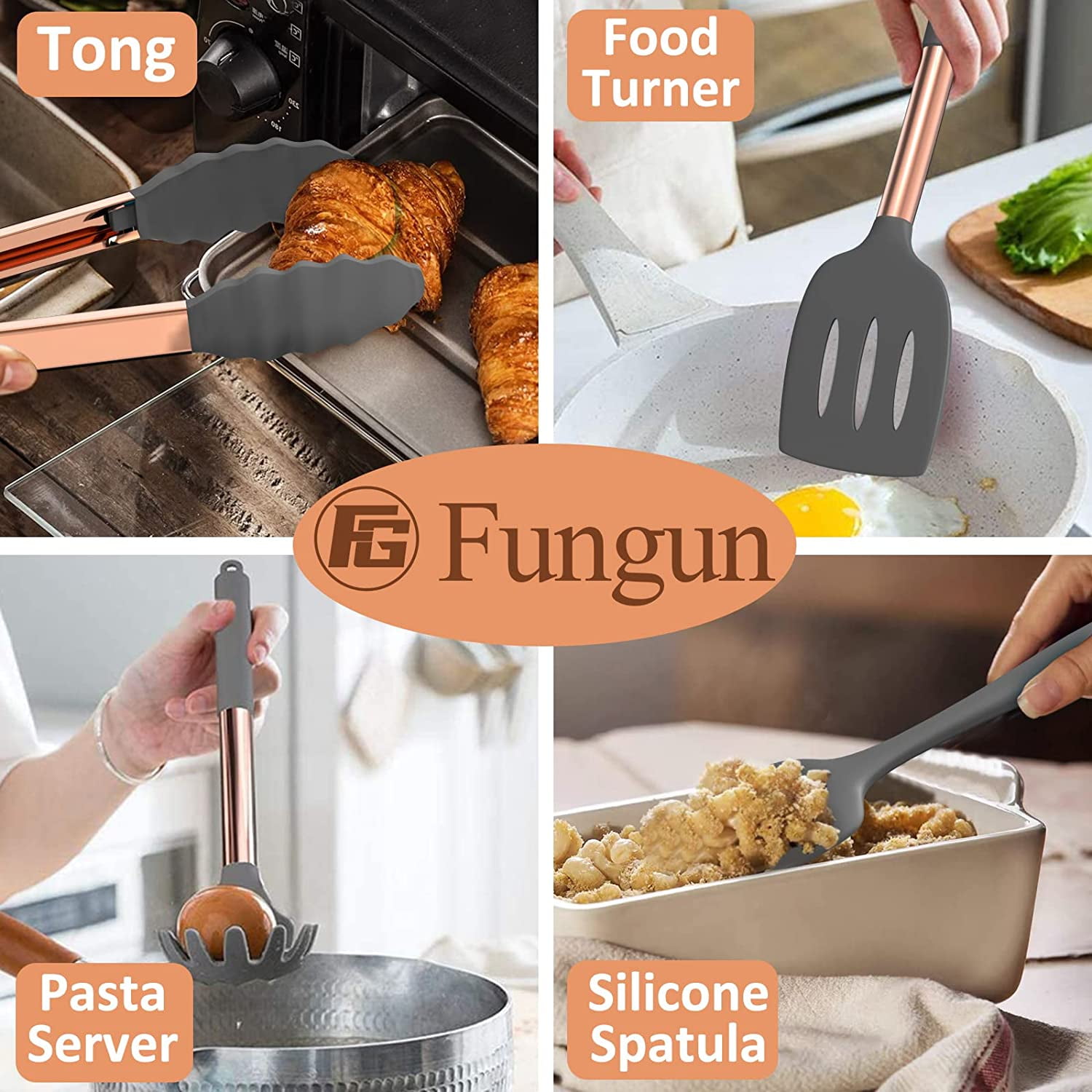 Silicone Cooking Utensil Set, Fungun Kitchen Utensils Set with Copper  Handle 24 Pcs Kitchen Gadgets …See more Silicone Cooking Utensil Set,  Fungun