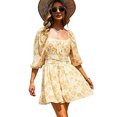 thumbnail image 1 of Robe d'Été à Manches Lanterne pour Femmes avec Dos Noué, Épaules Dénudées, Ligne A Vintage Mini Robe, 1 of 5