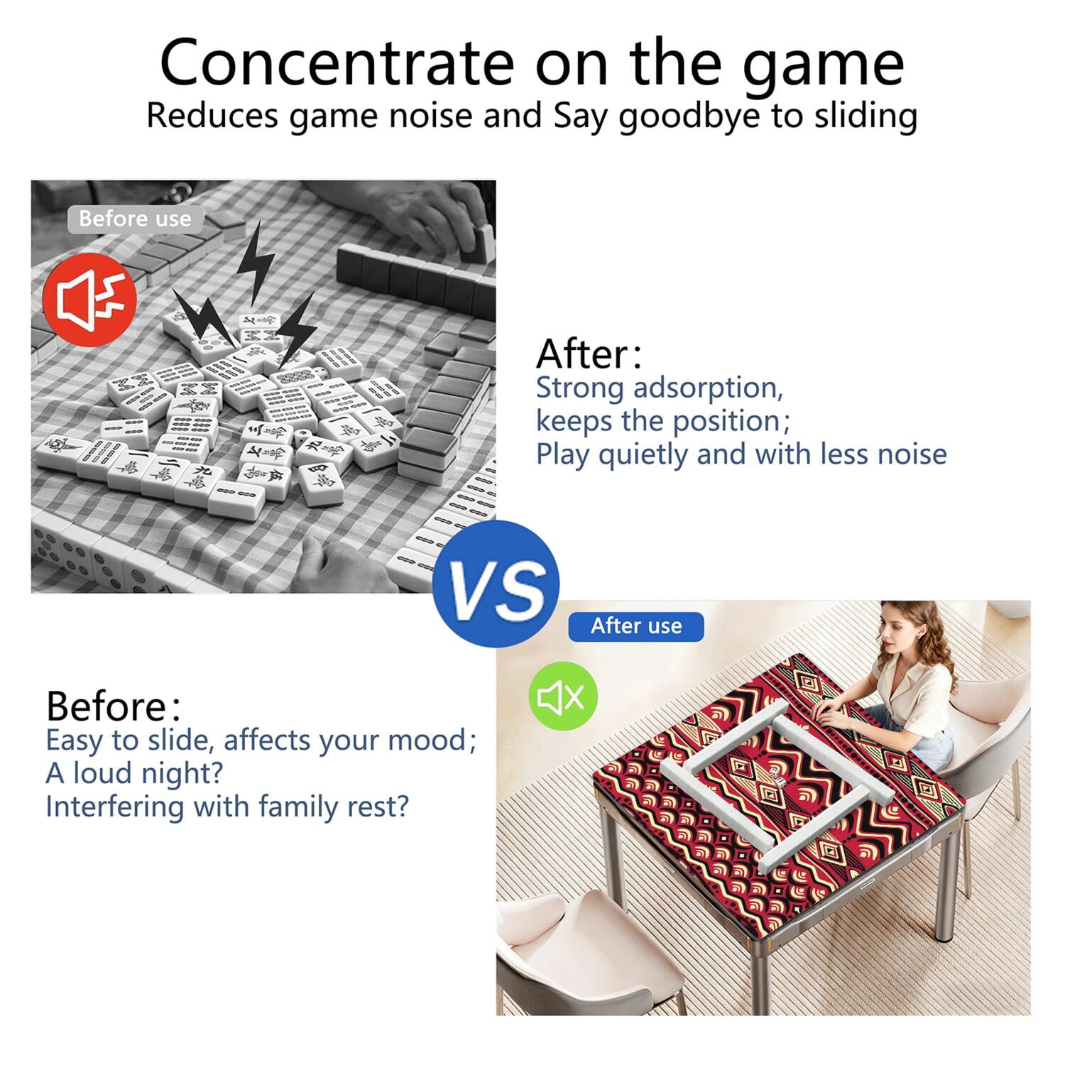 Boho Design Multi-Purpose Rubber Pad for Game Tables 31.5x31.5 Inch Large Mahjong Mat with Anti-Slip Grip and Quiet Surface for Tiles and Cards