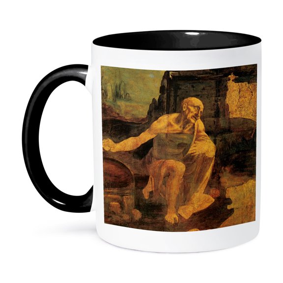 3dRose, St Jerome by Leonardo da Vinci 1481, 11oz Two-Tone Black Mug