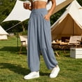 thumbnail image 6 of Women Solid Double Crinkle Elastic High Waist Jogger Pants, Side Pockets Loose Daily Casual Long Trousers Gray L(L), 6 of 9
