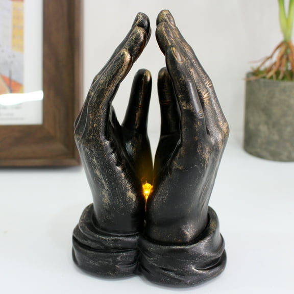 Resin Hand Sculpture Praying Hand Figurines - Lighted Praying Palm Lamp Figurine Resin Home Decor for Bedroom Home Desktop Decor