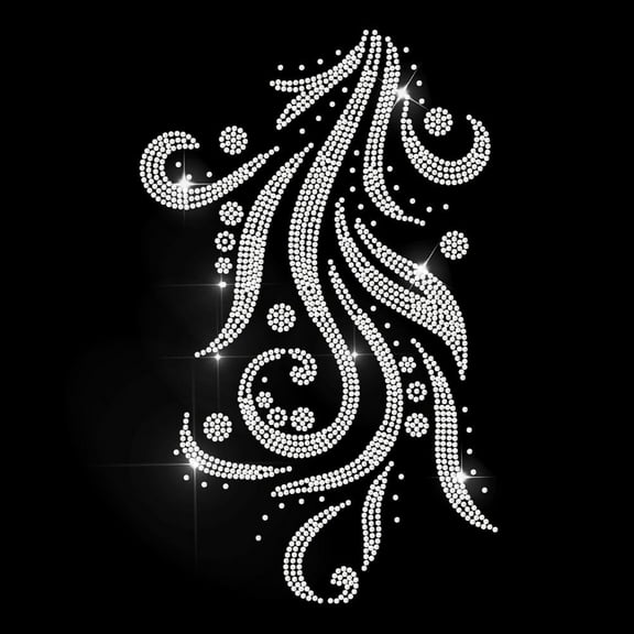 Flowing Pattern Rhinestone Iron on Hotfix Transfer Intricate Pattern Heat Transfer Sticker Curved Design Bling Clothing Decoration Applique for Shirt Bag Hat Jacket Jeans Shoes DIY Crafts