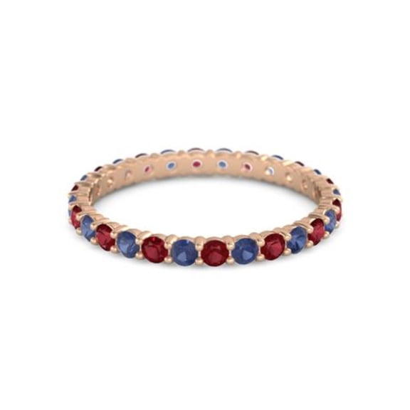 Round Eternity Band Ruby Blue Sapphire 925 Sterling Silver Rose Plated Ring