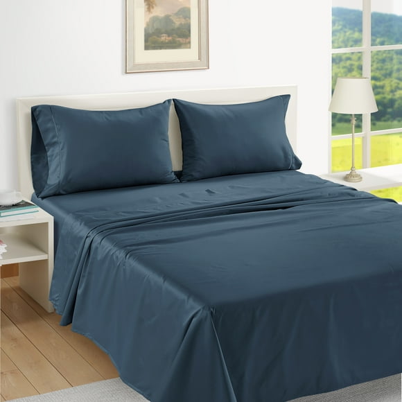 Casa Platino Juego de Cama Tamaño Queen con Sábanas 1000 Hilos, 100% Egyptian Cotton, Acabado de Satén Ultrasuave para Hotel de Lujo, Bolsillo de 15", Píldora Baja de Mezclilla Oscuro