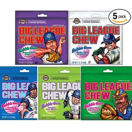 Sour Bubble Gum - Big League Chew Bubble Gum Variety Pack 5 Great Flavors with Cotton Candy, Sour Apple, Grape, Original, and Watermelon