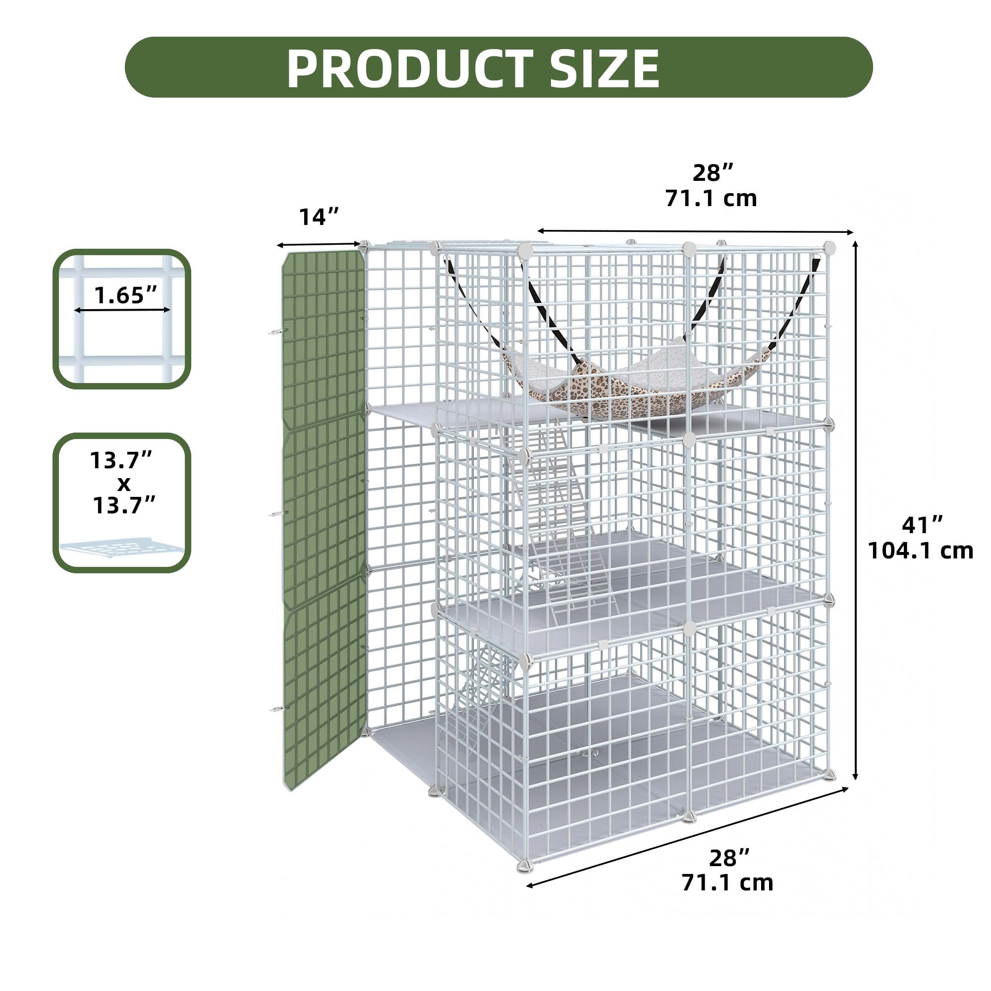 Uforic 41" Large 3-Tier Cat Cage with Extra Large Hammock - Indoor Metal Playpen for 1-2 Cats, White