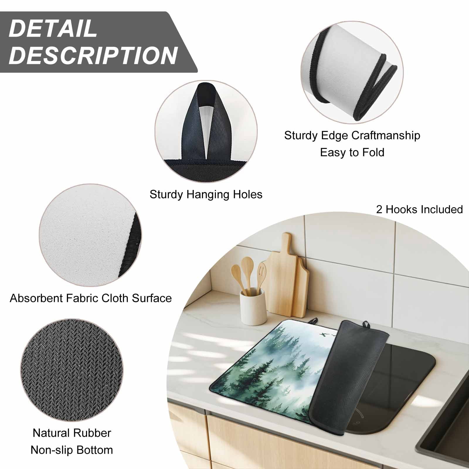 Green Ombre Mountain Stove Top Cover for Electric Stove, Heat-proof & Non Slip Glass Top Stove Cover Protector, Watercolor Forest Kitchen Flat Cooktop Rubber Mat 24x21 Inches
