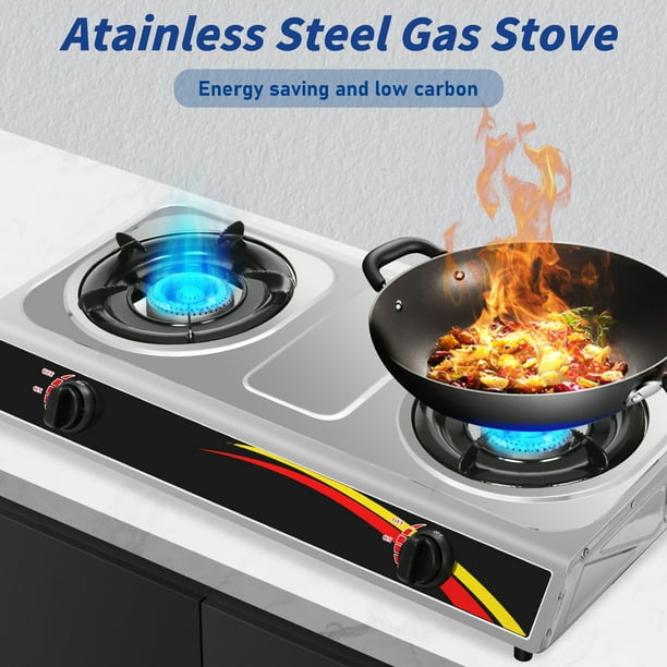 Wobythan Double Burner Gas Stove Stainless Steel Desktop Gas Furnace